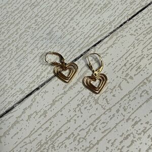 14K Gold Heart Drop Earrings